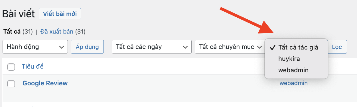 tạo bộ lọc theo tác giả