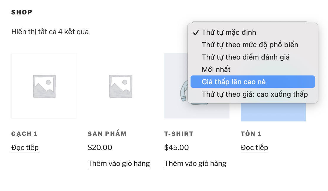 đổi tên tuỳ chọn sắp xếp sản phẩm