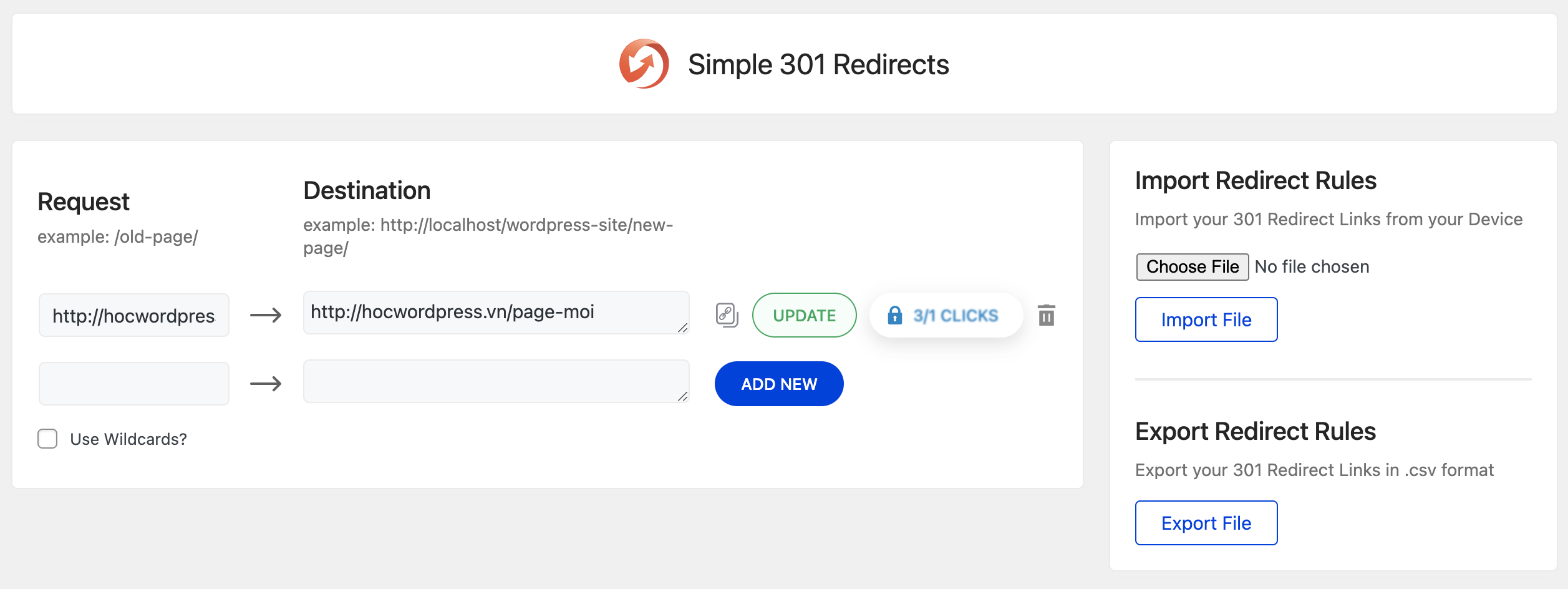 Giao diện 301 Redirects