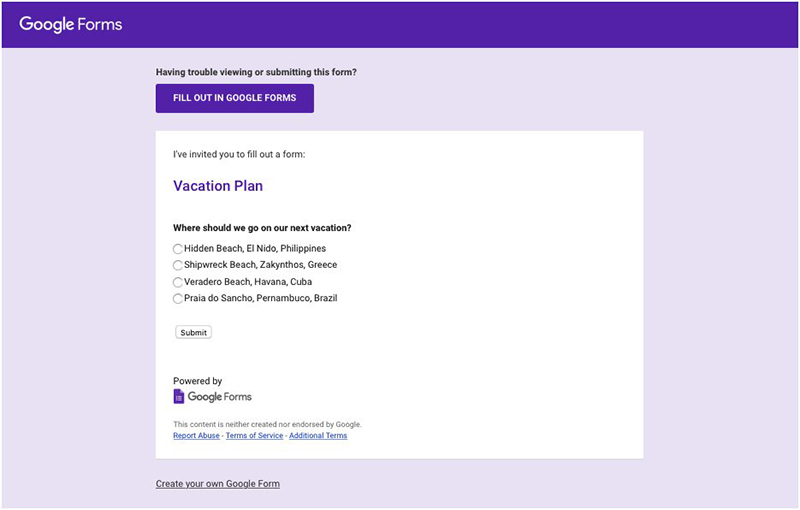 google form trong email