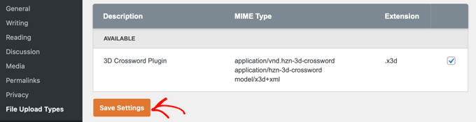Lưu loại file tải lên
