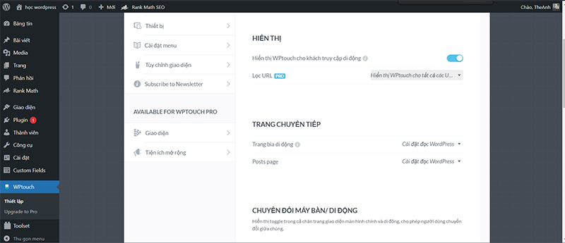 tạo giao diện mobile wordpress