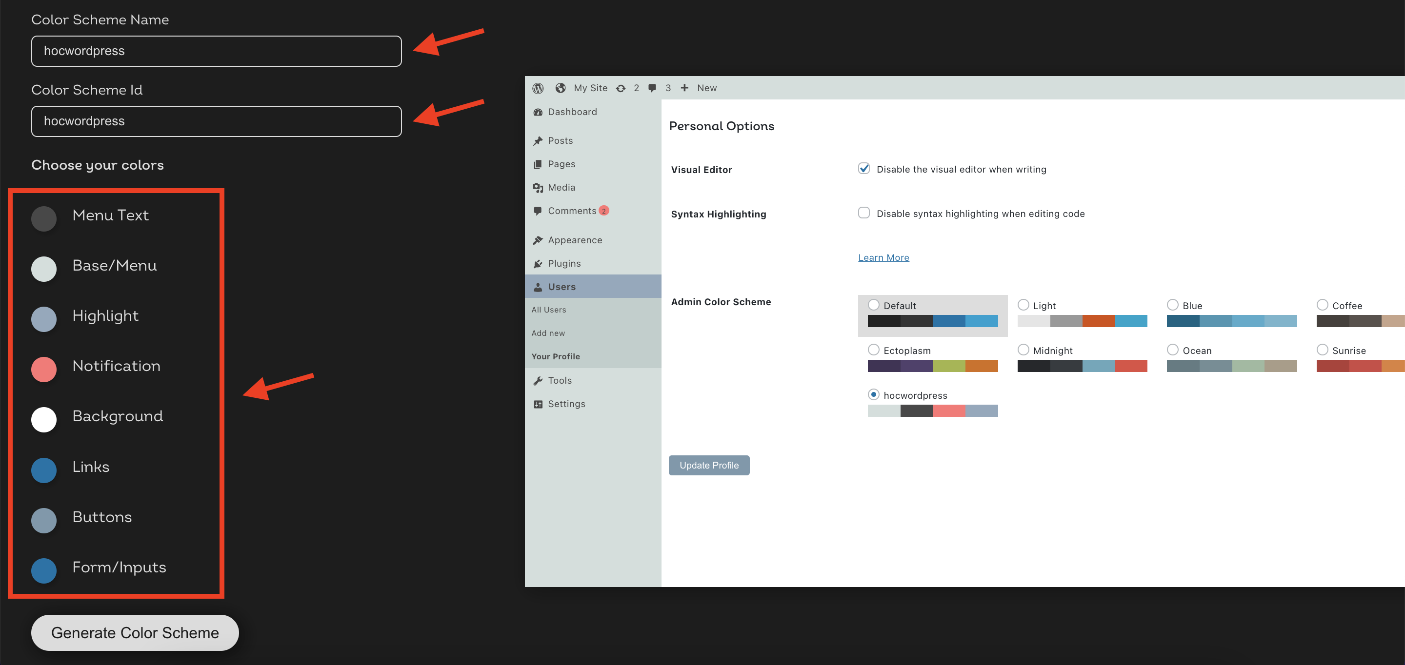 Tuỳ chỉnh màu giao diện quản trị WordPress