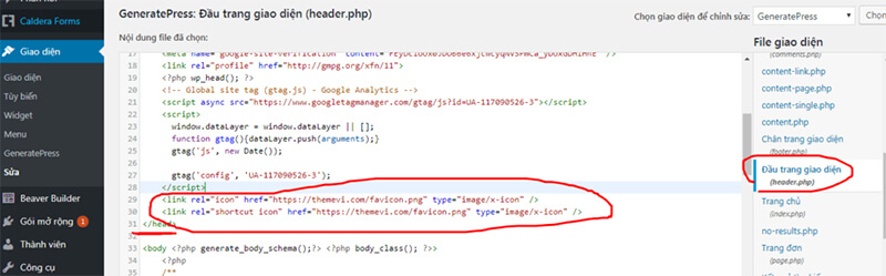 thay đổi favicon wordpress