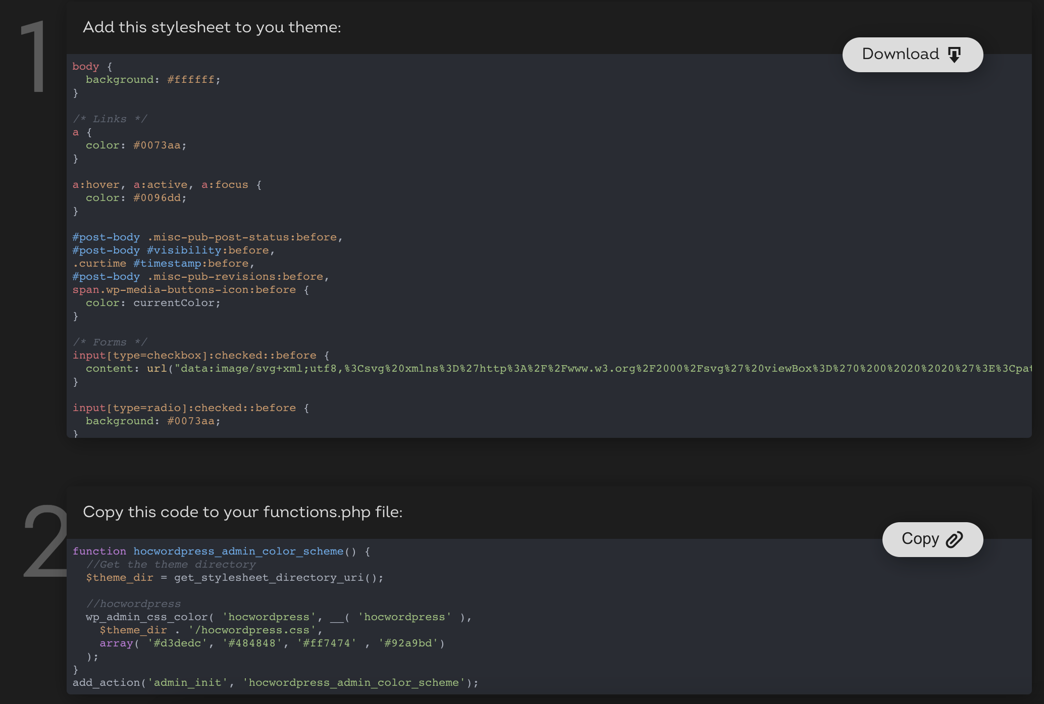 Thêm tuỳ chỉnh màu trang quản trị WordPress